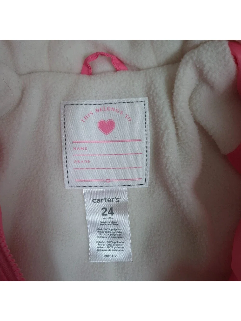 Carter’s Pink Quilted Polka Dot Puffer Jacket 24M Fleece Lined Winter Coat
